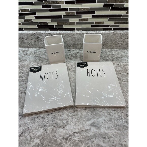 Rae Dunn 2 Set Notebooks Lined Pages Thoughts Notes & 2 No Limits Containers - Picture 1 of 11